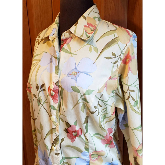 Liz Claiborne/ Liz wear cotton size 8 yellow long sleeve button up woven top - Picture 2 of 5